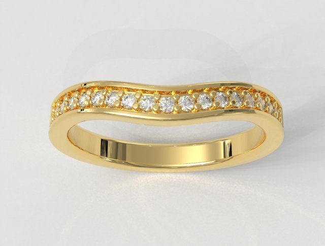 moitié diamant bande anneaux bague or gold ring bijoux jewelry rings paulorani classique moderne mariage wedding band bands bandes engagement mariée vague wave diamond 3D print model - Mito3D