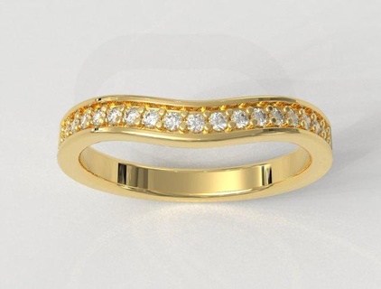 medio diamante banda anillos anillo oro gold ring joyería joya jewelry rings paulorani clásico moderno Boda wedding band bands bandas compromiso novia ola wave diamond 3d print model - Mito3D