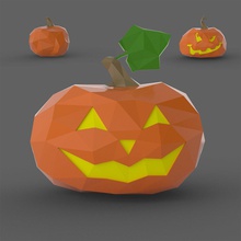 halloween pumpkin low poly pumkin jack-o-lantern lantern lowpoly game asset leaf plant scary cartoon 3d print model - Mito3D