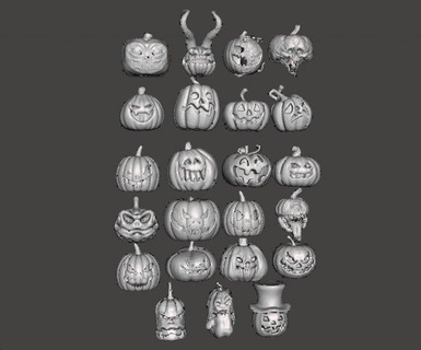 halloween pumpkins megapack 23 figure models ornament decoration sculpture allhallowseve witch ghost undead ornamental house family set horror fantasy kids night party candle figurine trick-or-treat arttoy holidays jackolantern 3d print model - Mito3D