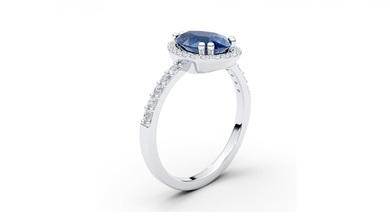 halo pear sapphire ring 3d blue brilliant diamond enga engagem engagement gem gems gold jewellery jewelry printable rings 3d print model - Mito3D