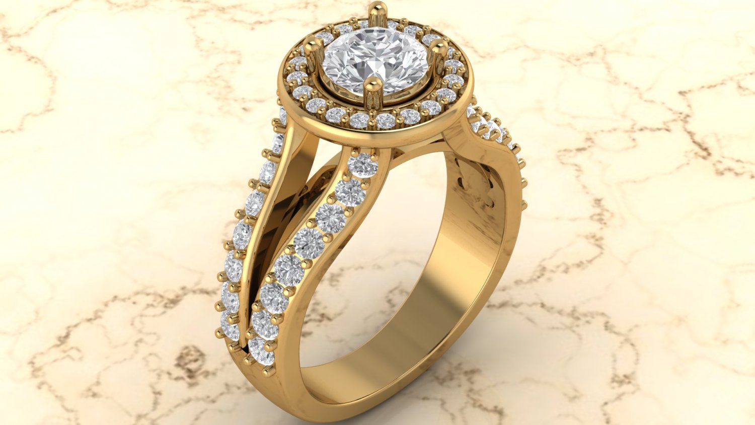 halo ring beautiful diamond gold 3D print model - Mito3D