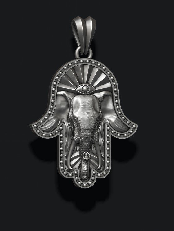 hamsa elephant pendant khamsa allah god islam arabic hand religion jewish judaism africa apparel jewel nature silver mammal animal african elefant elefnt jewelry 3D print model - Mito3D