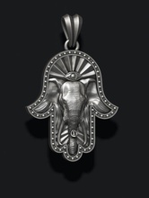 hamsa elefante colgante pendiente khamsa Alá Dios islam Arábica mano religión judío judaísmo África vestir joya naturaleza plata mamífero animal africano joyería 3d print model - Mito3D