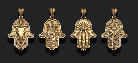 hamsa ciondoli pacco khamsa gioielleria Allah bismillah Dio lettera Islam amuleto talismano Arabo mano religione ebreo hamesh simbolo giudaismo dito Gerusalemme ierusalim 3d print model - Mito3D