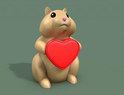 hamster cœur animaux amour présent amoureux animal rongeurs duveteux forme mignonne jouet personnage art amusement miniatures figurines 3d print model - Mito3D