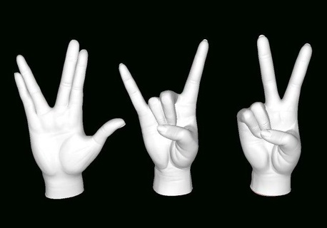 hands in three poses anatomía 3d print model - Mito3D