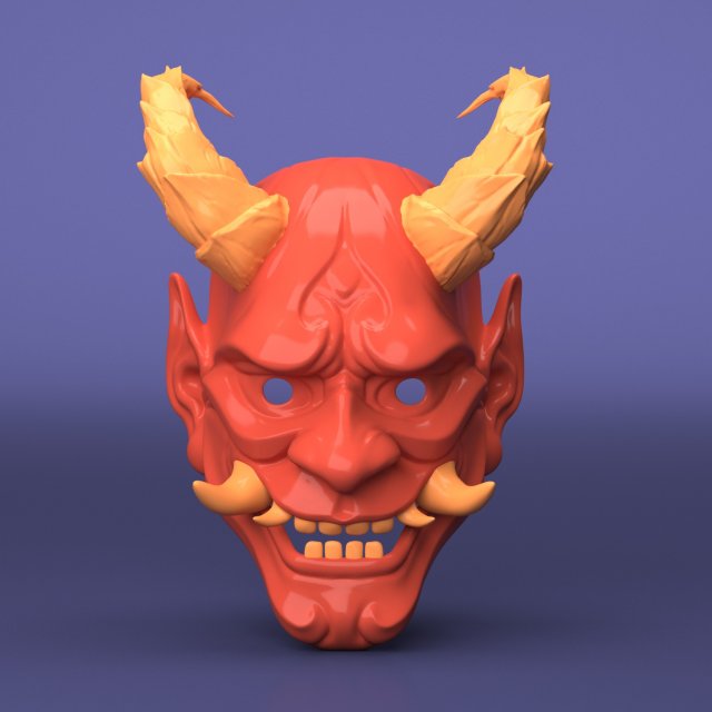 Hannya mascarar samurai escultura decoração coplay mask helloween 3D print model - Mito3D