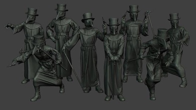 hans plague doctor pds pack 1 3d print model in figurines 3dexport man military sculpture steampunk xvvii 1600 medic run europe syringe black bubonic physician infected walking copper 3d print model - Mito3D