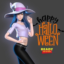happy halloween 2020 witch girl 3dprint statue halloween-costume 3dprinting figure 3d print model - Mito3D