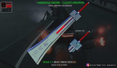 hardedge sword cloud - final fantasy vii remake 3d print model accessories toys weapon cosplay game ps4 dragon ball 3d print model - Mito3D