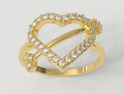 coração diamante anel argolas ouro gold ring joalheria jewelry rings paulorani moda moderno prata amar love heart diamond arrow cupido cupid 3d print model - Mito3D