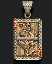 o coração do rei cartão de jogo pingente azar jack rainha poker casino roleta carrinho kart kard diamante esmalte jóias ouro prata colar pá 3d print model - Mito3D