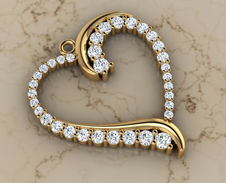 heart pave diamond pendant woman girl fashion gem gold silver beautiful uniq style 3D print model - Mito3D