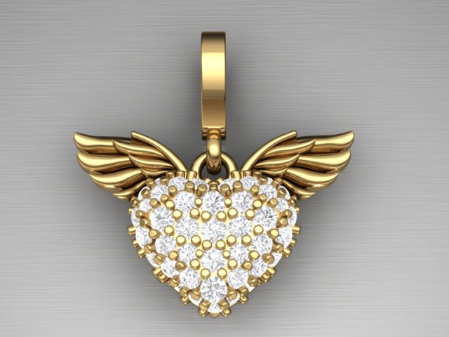 heart pave pendant wings 