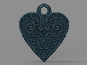pendentif cœur bijoux orné stylisé 3d print model - Mito3D
