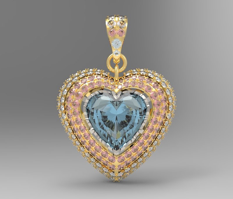 heart pendant pave jewelry gold printable jewellry gemstone gem brilliant 3D print model - Mito3D
