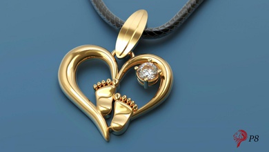 cuore ciondolo piccoli piedi oro di stampa stl cnc diamante 3d print model - Mito3D