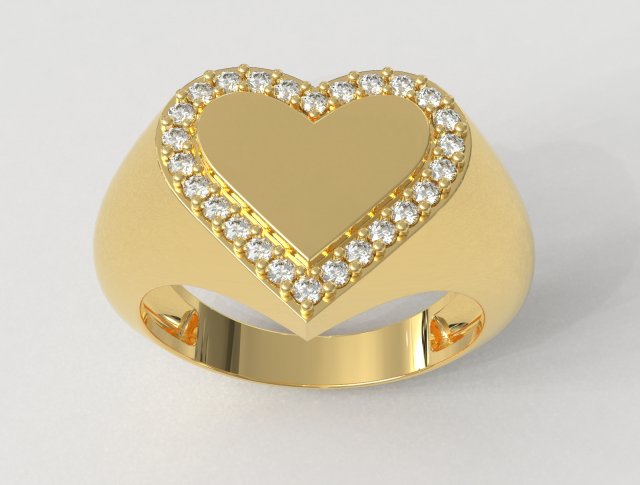 coração sinete anel argolas ouro gold ring joalheria jewelry rings paulorani moda moderno prata heart diamond signet amar love imprimível printable 3D print model - Mito3D