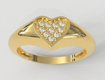 cœur sceau bague anneaux or gold ring bijoux jewelry rings paulorani branché mode moderne argent signet diamond love heart imprimable pave 3d print model - Mito3D