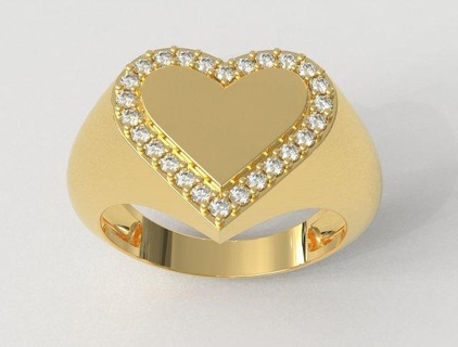 kalp mühür yüzük yüzükler altın gold ring takı jewelry rings paulorani 39 ye modaya uygun moda modern gümüş heart diamond signet Aşk love yazdırılabilir printable 3d print model - Mito3D