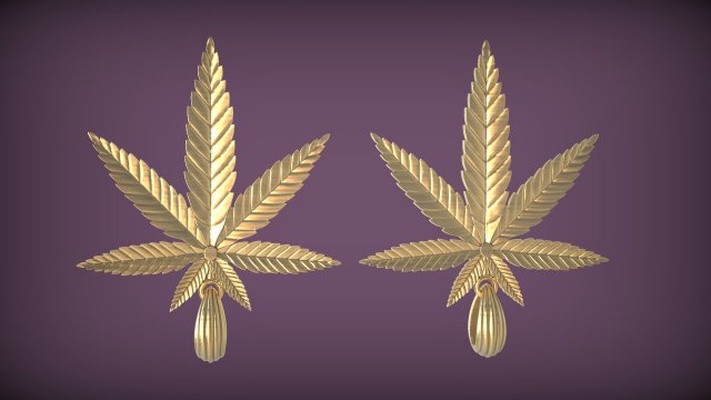 chanvre cannabis feuille pendentif 3d impression modèle in pendentifs 3dexport marijuana fleur plante collier stl ganja bijoux coulomb or 3d print model - Mito3D