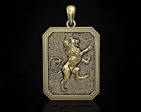 heraldic rampant lion pendant 3d print model in pendants 3dexport printable gold silver platinum sterling women men relief leon animal predatory jewellry 3d print model - Mito3D