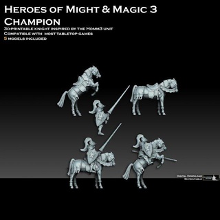 heroes magia 3 campeón animales martillo guerra Caballero caballero paladín jinete caballo montar caballería cruzado homm3 señor noble barón juego mesa rpg miniatura 3d print model - Mito3D