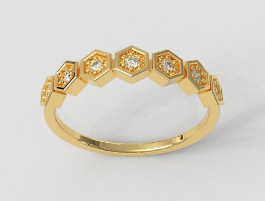 hexagon diamant band 3d drucken modell ringe 3dexport ring gold schmuck paulorani modisch mode modern silber klassisch edelstein farbig juwel diamond band wedding half 3d print model - Mito3D