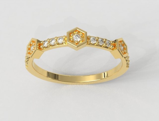 hexagon diamant ring 3d drucken modell ringe 3dexport gold schmuck paulorani modisch mode modern silber klassisch edelstein farbig juwel diamond ring gemstone gem gold silver 3d print model - Mito3D