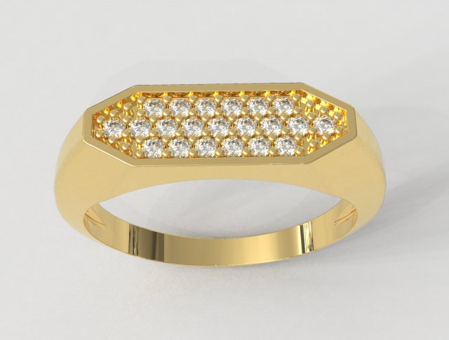 sechseckig pflastern Signet Ring Ringe Gold Schmuck paulorani modisch Mode modern Silber Chevalier Diamant klassisch pave ring classic signet 3D print model - Mito3D