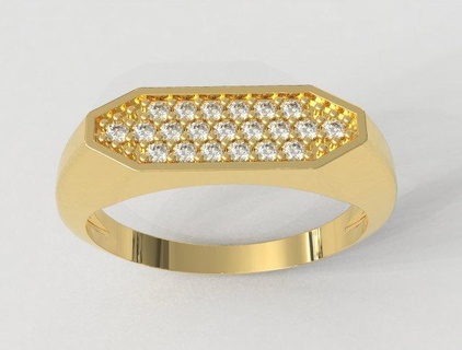 hexagonal pave - signet ring rings gold jewelry pauloranieri trendy fashion modern silver chevalier diamond classic pave-ring classic-ring signet-ring 3d print model - Mito3D