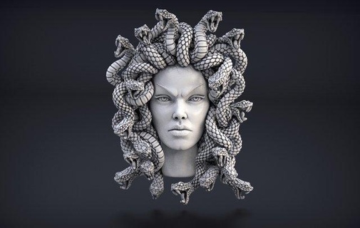 high detailed medusa head sculpture snake portrait girl art woman gorgon mythological hair basrelief jewelry jewellery pendant fashion face god relief antique 3d print model - Mito3D