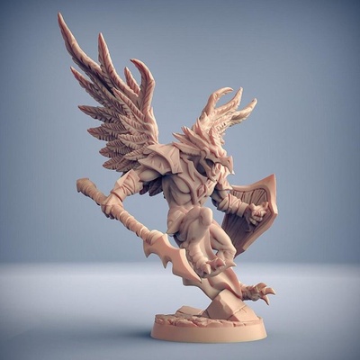 high gryphkin b miniatures ready to print 3d model in sculpture 3dexport high-gryphkin dragons dungeons fantasy hero mini modular rpg character hawk miniature tabletop wargame dnd aarakocra ttrpg units artisan guild presupported 3d print model - Mito3D