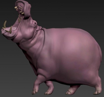 Nilpferd Tiere pflanzenfressend Afrika Biggie Fett offener Mund 3d print model - Mito3D