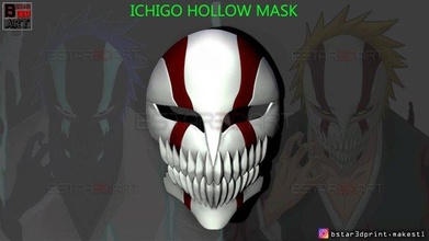 hollow mask - kurosaki ichigo bleach 3d print model in toys 3dexport modelhollow ichigomask hollowmask ichigobleach cosplay accessories 3d print model - Mito3D