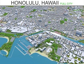 honolulu kent hawaii 3d model in şehir manzaraları 3dexport bina harita alan kentsel sokak topografya yol blok gökdelen ev komşuluk ufuk çizgisi merkezi tramvay dış 3d print model - Mito3D