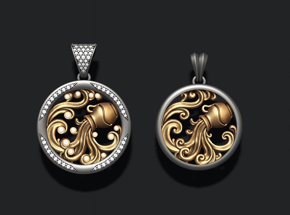 horoscope acuario pendants pack aquarius gems gold jewellery jewelry necklace printable silver thewater zbrush zodiac astrological sign elegant virgo scorpio water 3D print model - Mito3D