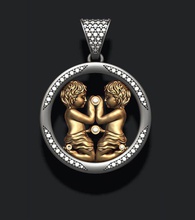 horoscope gemini twins pendant gems gold jewel jewellery jewelry necklace printable thetwins twin zodiac acuario aquarius silver thewater astrological sign 3d print model - Mito3D