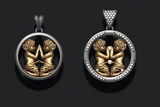 horoscope gémeaux jumeaux pendentif pack 3d impression modèle in pendentifs 3dexport gemmes or bijou bijoux collier imprimable double zodiaque acuario verseau argent l'eau astrologique signe 3d print model - Mito3D