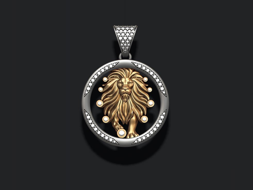 Horoskop Löwe Anhänger Edelsteine Kleidung Gold Highpoly Juwel Schmuck Halskette Tiger zbrush Tierkreis Krabbe Silber Skorpion astrologisch Zeichen 3D print model - Mito3D