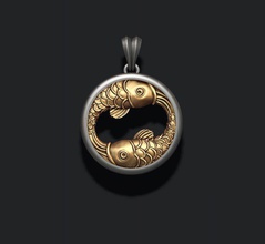 horoscope pisces fish pendant goldenfish jewel jewellery jewelry necklace pendants piscis printable silver thefishes zbrush zodiac apparel zodiak astrological sign 3d print model - Mito3D