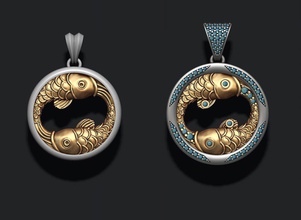 horoscope pisces fish pendants pack goldenfish jewel jewellery jewelry necklace pendant piscis printable silver thefishes zbrush zodiac apparel zodiak astrological sign 3d print model - Mito3D