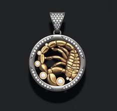 oroscopo scorpione pendente gemme 3d oro gioiello gioielleria collana collane stampabile argento zbrush zodiaco zodiak astrologico cartello 3d print model - Mito3D