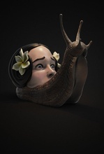 horreur escargot limace fantaisie fictif créature abstraction coquille effrayant mal sculpture fille femme fleur tête miniatures 3d print model - Mito3D
