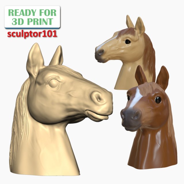 Pferd Büste 3d druckbar Modell frei Skulptur wild Tierwelt Tier Tiere Miniaturen Figuren 3D print model - Mito3D