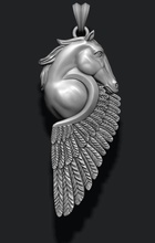 horse pegasus pendant 3d print model in pendants 3dexport angel fantasy flying gallop galloping gold head jewellery jewelry mythological nature pegas silver stallion unicorn winged wings woman 3d print model - Mito3D