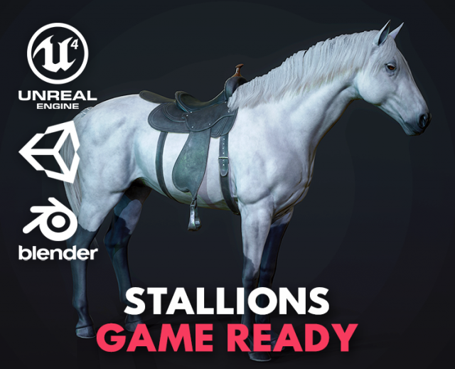 horses - stallions 3d model in horse 3dexport animal creature wildlife gameready gameasset nature 3dgameasset lowpoly animated blender unity stallion saddle cavalry carriage realistic mammal 3D print model - Mito3D