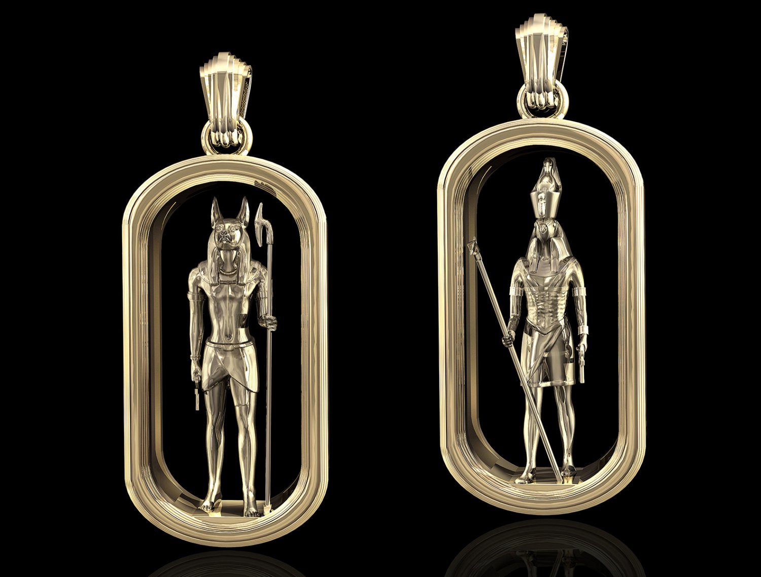 horus anubis colgante pendiente 3d impresión modelo in colgantes 3dexport imprimible stl antiguo egipcio oro plata platino hombres mujer egipto elegante obj faraón joyería 3D print model - Mito3D