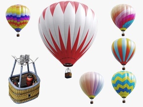 heiß luft ballon modell 3d 3dexport balon bunt korb fliege fliegend hitze flugzeug ray mixer detailliert realistisch 3d print model - Mito3D